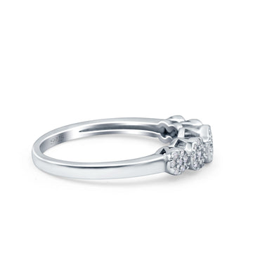 5-Stone Ring Wedding Band Round Pave Simulated Cubic Zirconia 925 Sterling Silver (5mm)